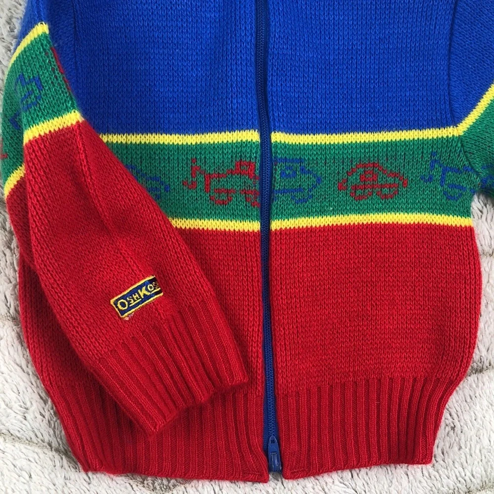 Vintage Osh Kosh Hooded Zipper Sweater Truck Knit